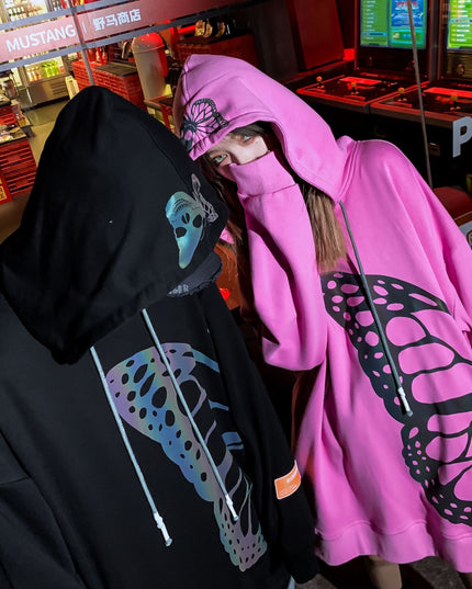 Laser Colorful Butterfly Skull Reflective Printed Hoodie