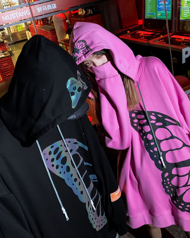 Laser Colorful Butterfly Skull Reflective Printed Hoodie
