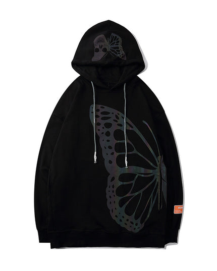 Laser Colorful Butterfly Skull Reflective Printed Hoodie
