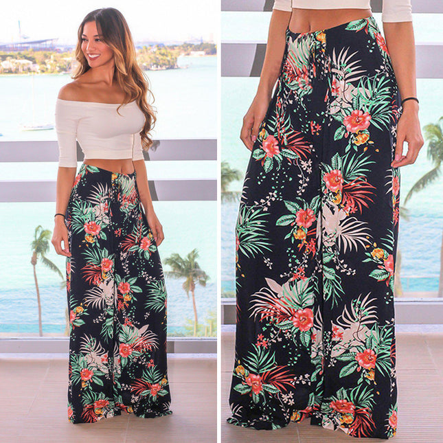 Women's summer printed wide-leg pants