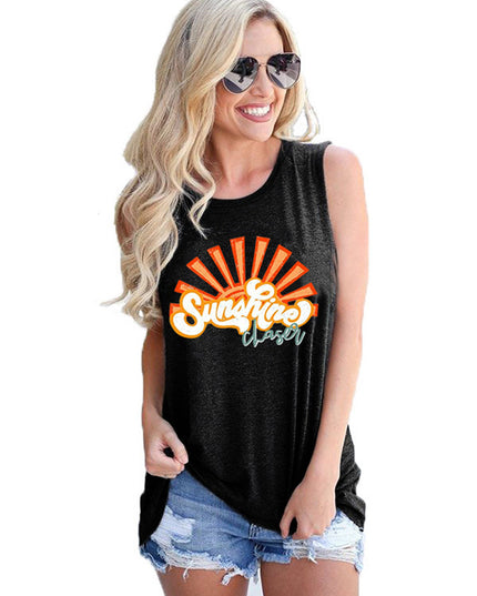 Graphic print sleeveless vest T-shirt