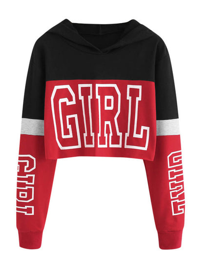 Crop Top Hoodie  Sweatshirt Hoodies Women Patchwork Lett