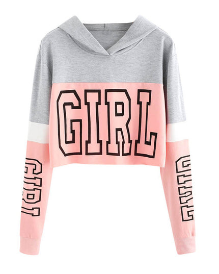 Crop Top Hoodie  Sweatshirt Hoodies Women Patchwork Lett - Image #0