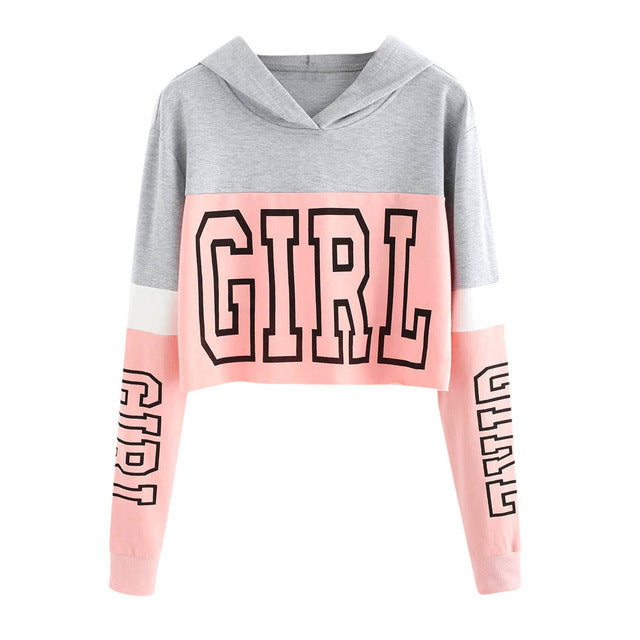 Crop Top Hoodie  Sweatshirt Hoodies Women Patchwork Lett - Image #0