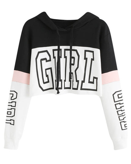 Crop Top Hoodie  Sweatshirt Hoodies Women Patchwork Lett - Image #0