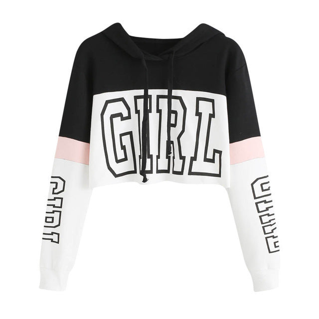 Crop Top Hoodie  Sweatshirt Hoodies Women Patchwork Lett - Image #0