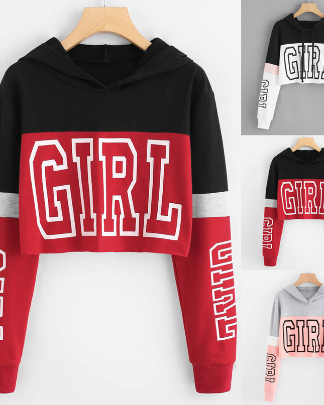 Crop Top Hoodie  Sweatshirt Hoodies Women Patchwork Lett