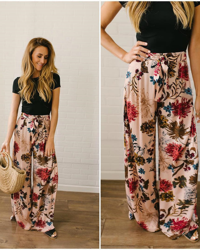 Women's summer printed wide-leg pants