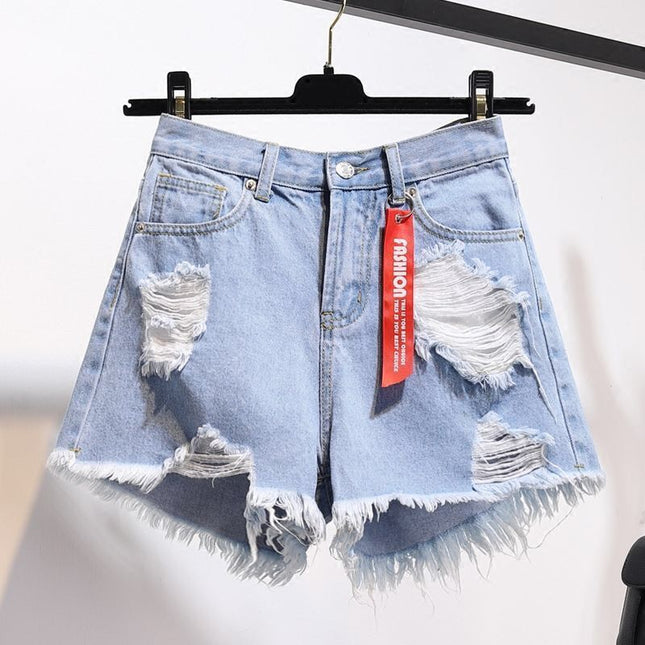 Women's raw hem denim shorts