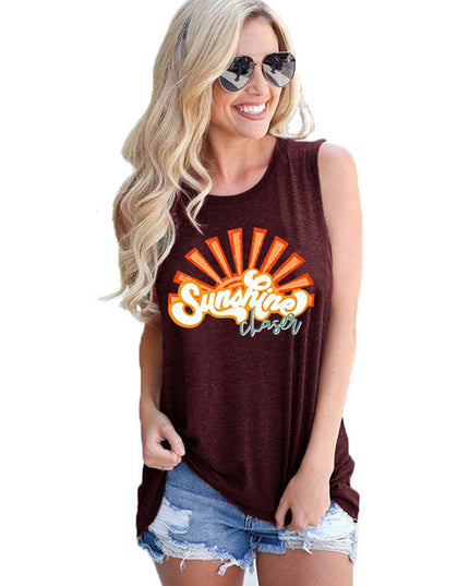 Graphic print sleeveless vest T-shirt