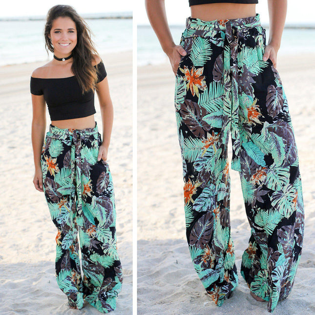 Women's summer printed wide-leg pants