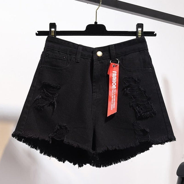 Women's raw hem denim shorts