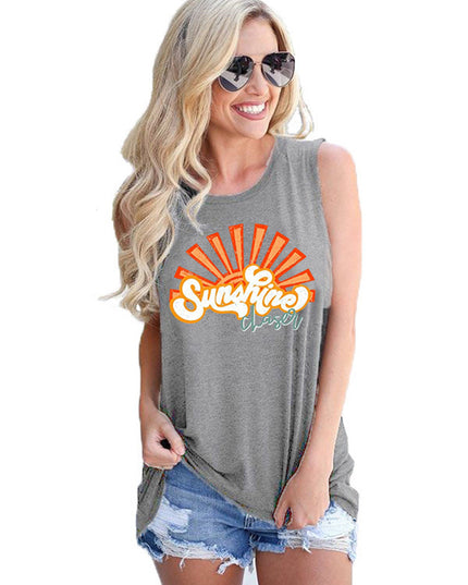 Graphic print sleeveless vest T-shirt