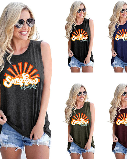 Graphic print sleeveless vest T-shirt