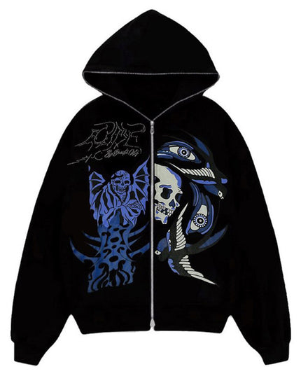 Men's Rhinestone Skull Purple Print Sreetwear Oversized Hood