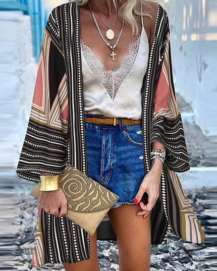 Boho Casual Print Plus Size Cape Shirt