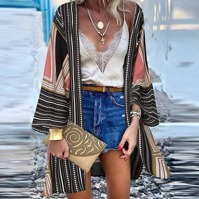 Boho Casual Print Plus Size Cape Shirt