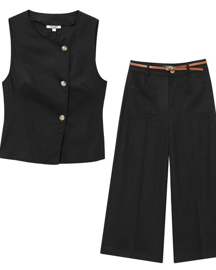 Linen Blend Double Breasted Vest Top