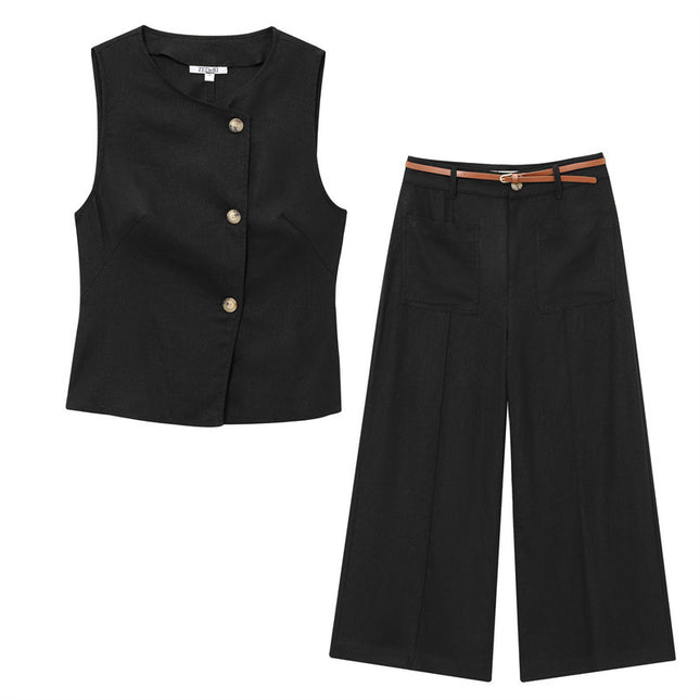 Linen Blend Double Breasted Vest Top