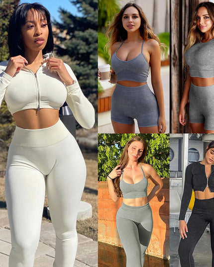 Shark Knit Seamless Fitness Yoga Long Sleeve Set