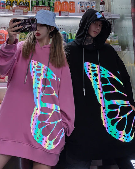 Laser Colorful Butterfly Skull Reflective Printed Hoodie