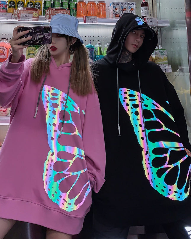 Laser Colorful Butterfly Skull Reflective Printed Hoodie