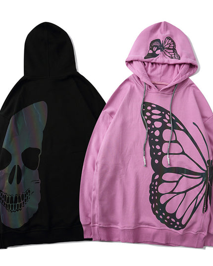 Laser Colorful Butterfly Skull Reflective Printed Hoodie