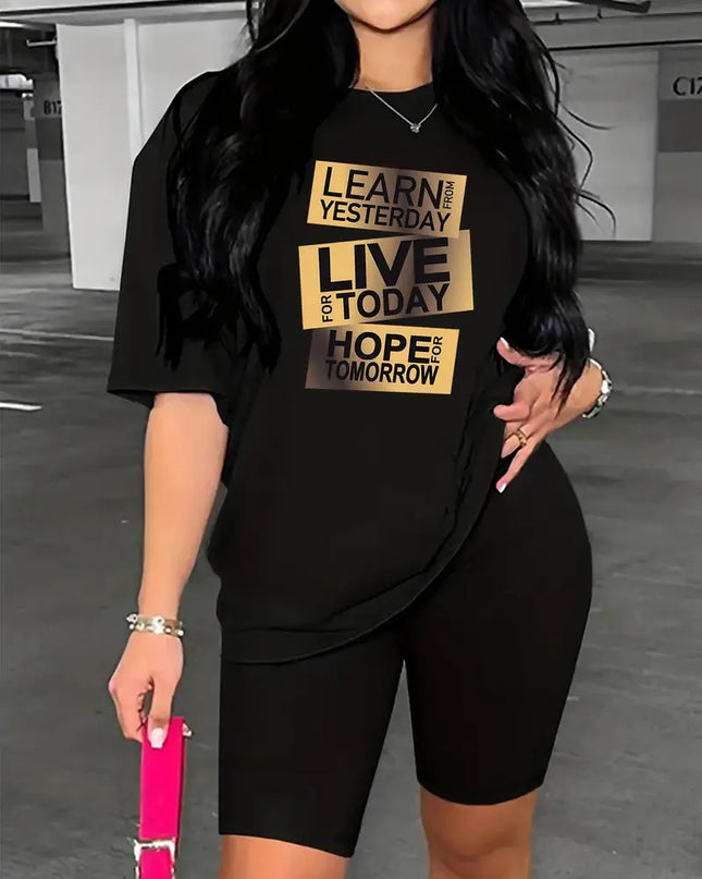 Printed Drop Shoulder T-Shirt Graphic Tees Women Tops