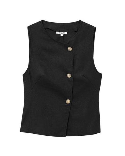 Linen Blend Double Breasted Vest Top