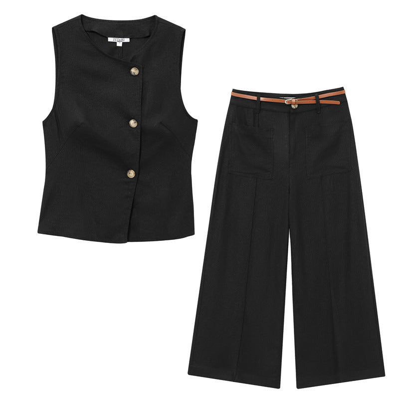 Linen Blend Double Breasted Vest Top