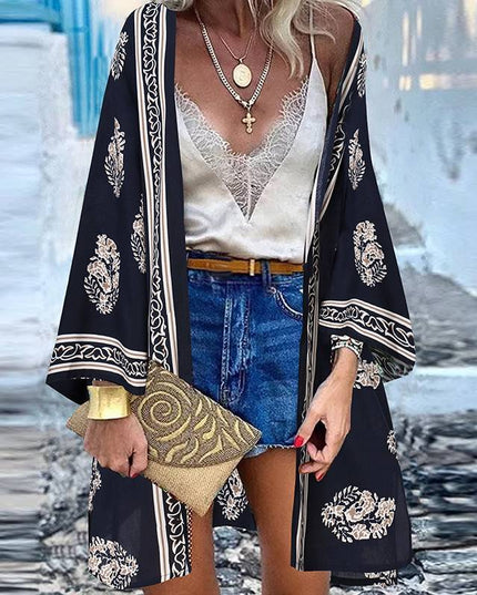 Boho Casual Print Plus Size Cape Shirt